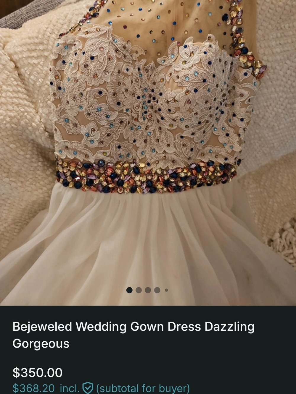 Alex and Ani Ivory Lace Bodice Multicolor Beaded Wedding Dress